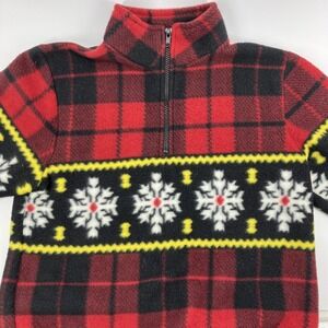 Vtg. Villager Sport 1/4 Zip Pullover Fleece Jacket Women PS Red Black Plaid (EE)
